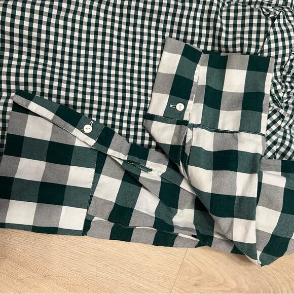 Zara Green Mixed Plaid Checkered Ruffle Detail Fall Button Down Blouse XS - Picture 5 of 5